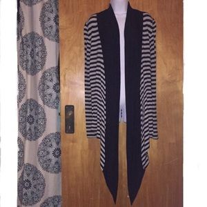 Black & Gray Striped Hourglass Lilly Waterfall Top Size Medium